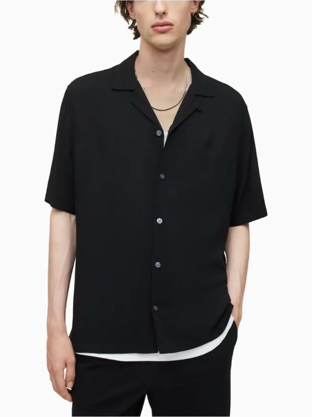AllSaints Venice Relaxed Fit Short Sleeve Button-Up Camp Shirt Sz S